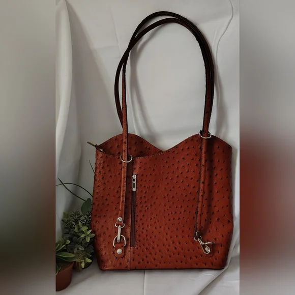 Genuine Leather Borse in Pelle Convertible Backpack Purse made in Italy Ostrich - Picture 3 of 14